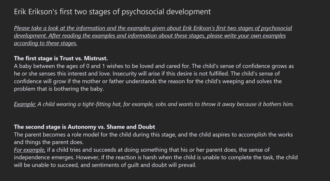A diagram of Erik Erikson's early psychosocial stages