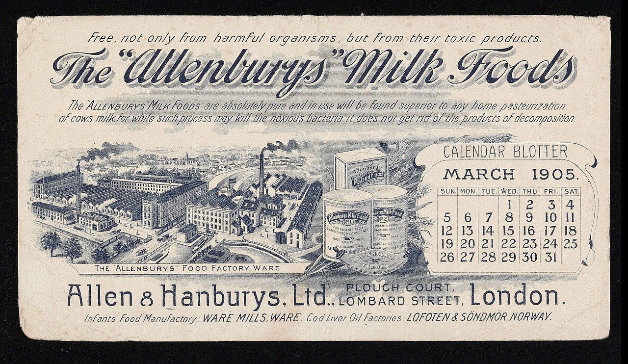 Historical advertisement for a commercial infant milk food product