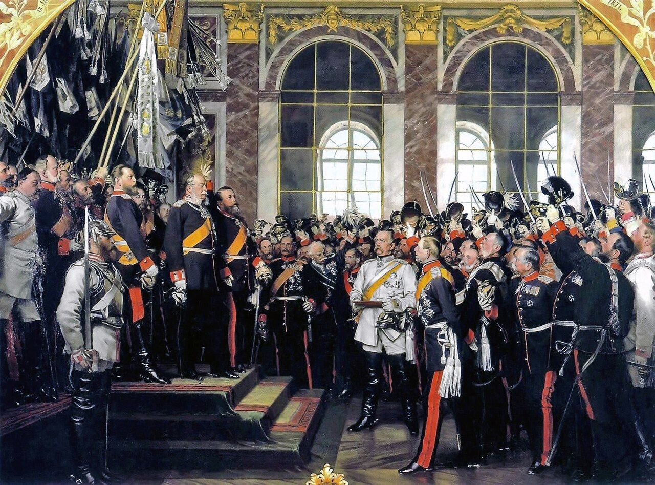 The German Empire proclaimed in the Hall of Mirrors at Versailles, 18 January 1871 &mdash; a nation announced in a defeated enemy&rsquo;s palace, by soldiers.