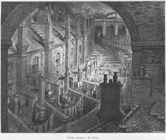 Industrial-era urban housing: the density that produced both the sanitary movement and modern mass politics.
